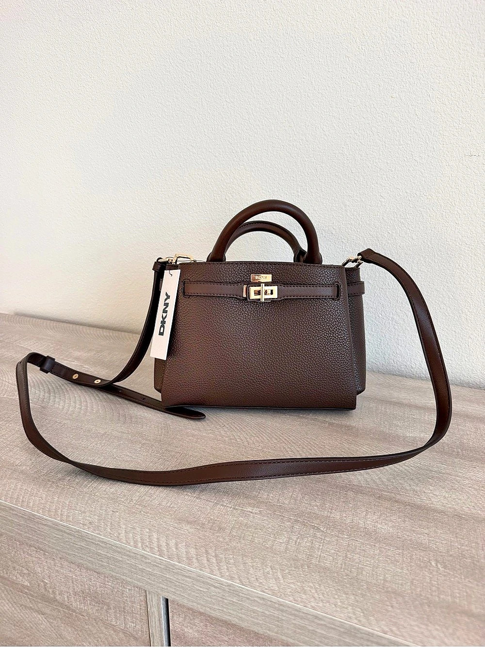 DKNY Onya Small Satchel Chocolate Brown Crossbody Bag NWT R52DZL30